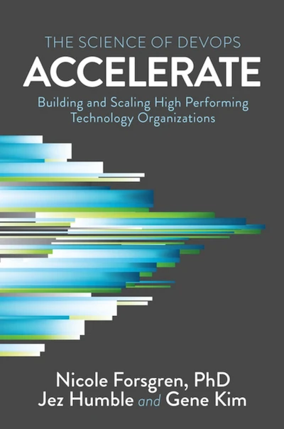 The Accelerate cover features abstract blue and green horizontal bars that suggest a chart