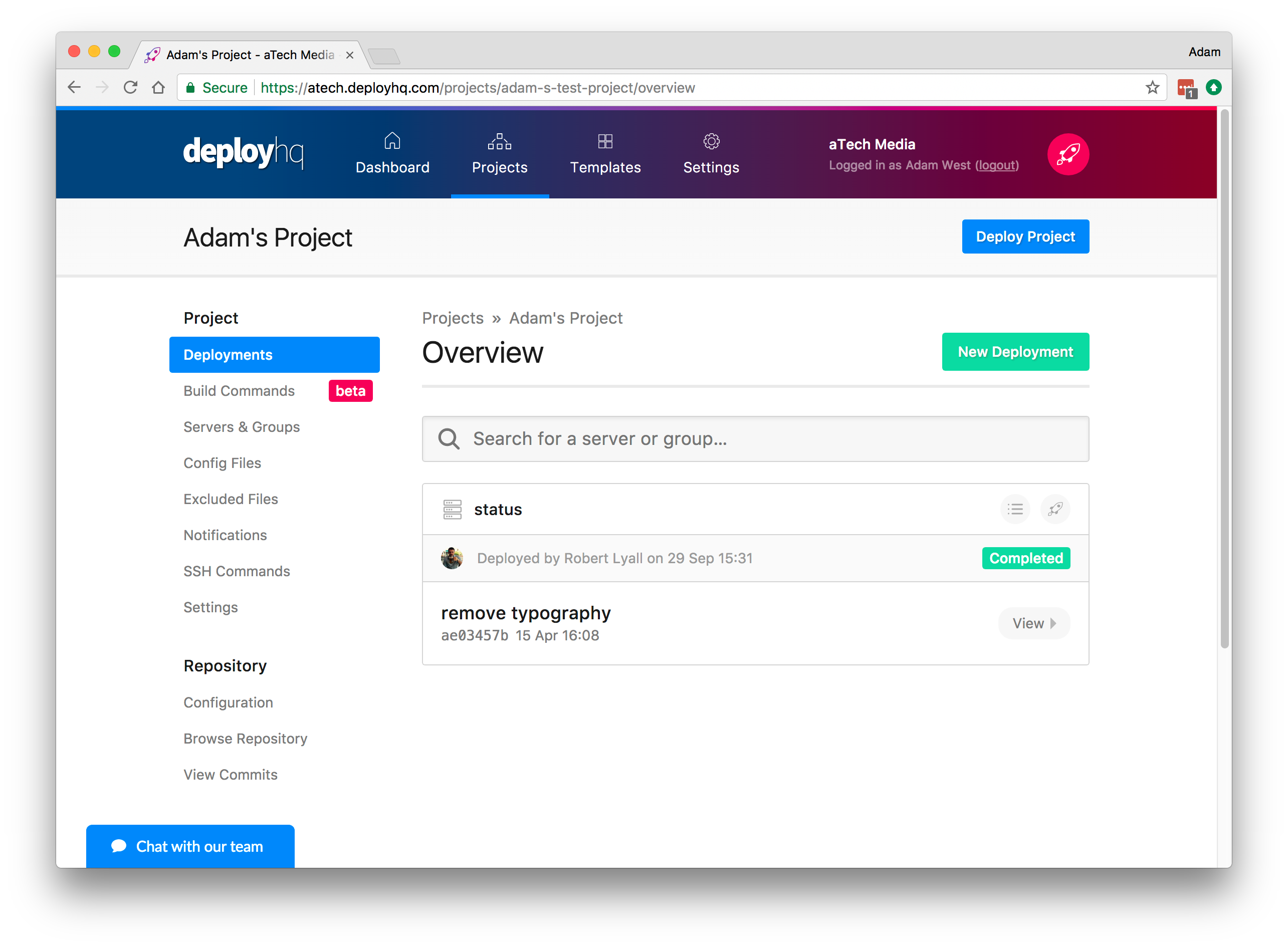 DeployHQ screenshot