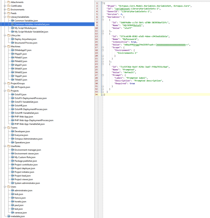 The export file uses human readable JSON