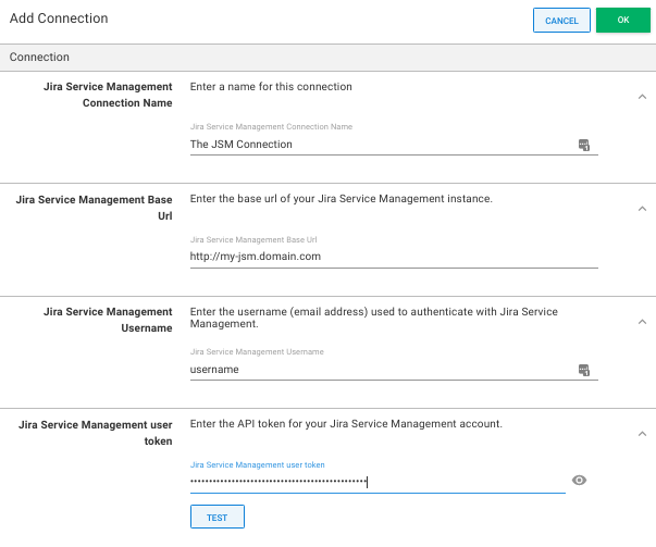 JSM Integration Add Connection