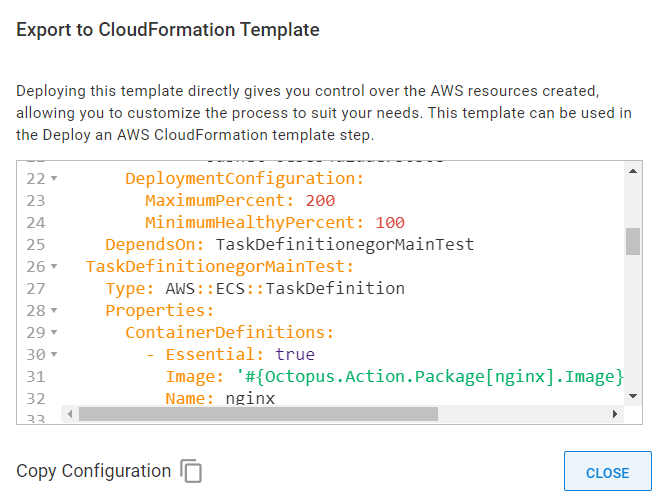 Export to CloudFormation Dialog