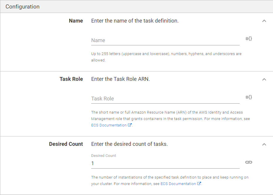 ECS Step Configuration Section