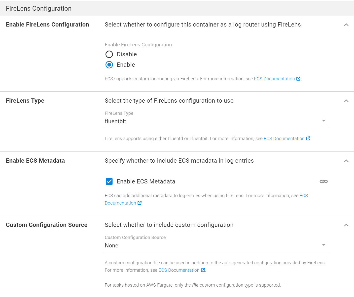 ECS Step Container Definition FireLens Configuration