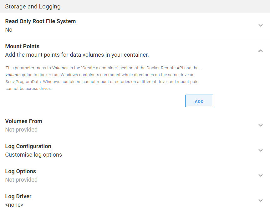 ECS Step Container Definition Storage and Logging