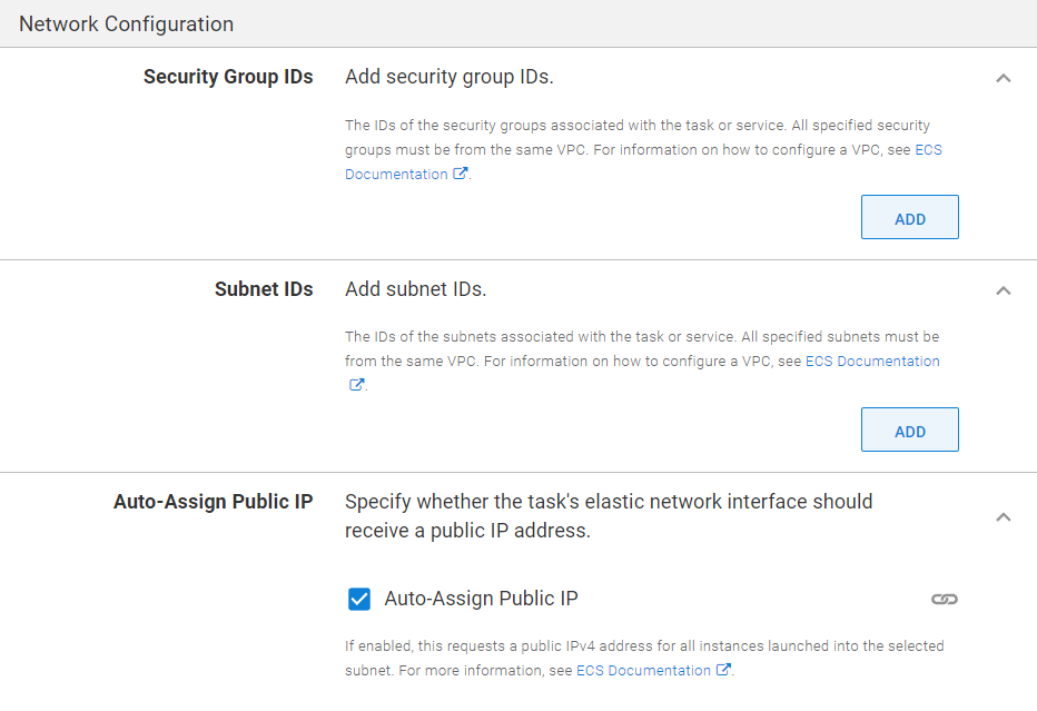 ECS Step Network Configuration