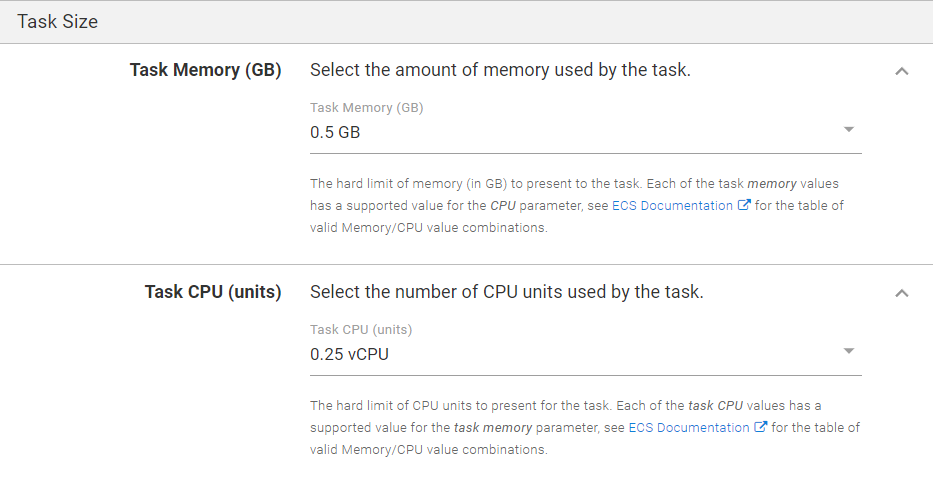 ECS Step Task Size