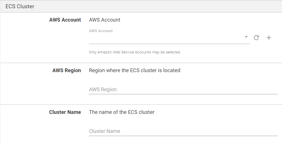 ECS Cluster Deployment Target Settings