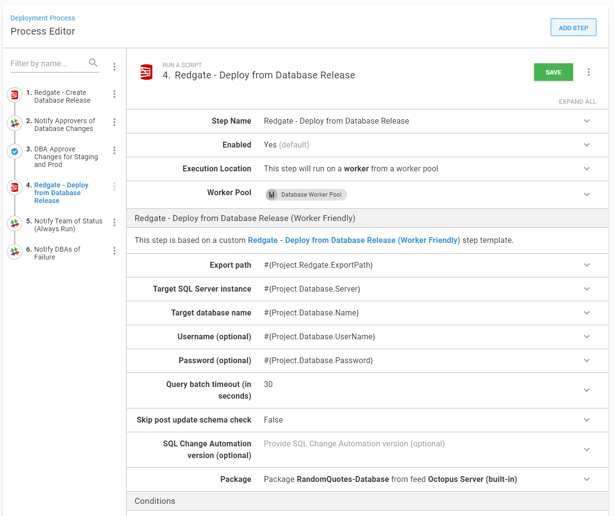 Deploy from database release step