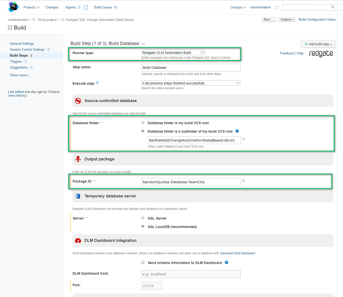 TeamCity build database package step