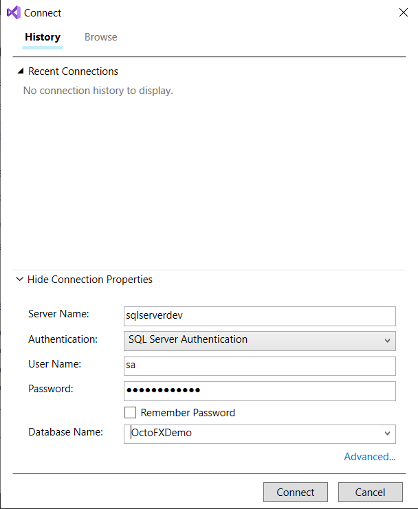 Connection details for the database