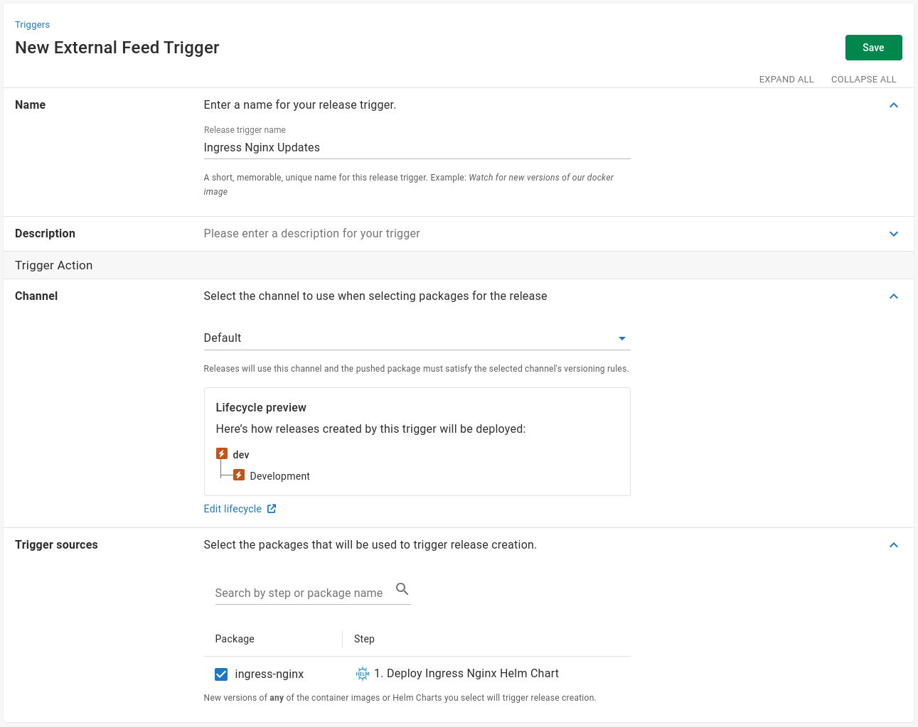 Helm chart create trigger