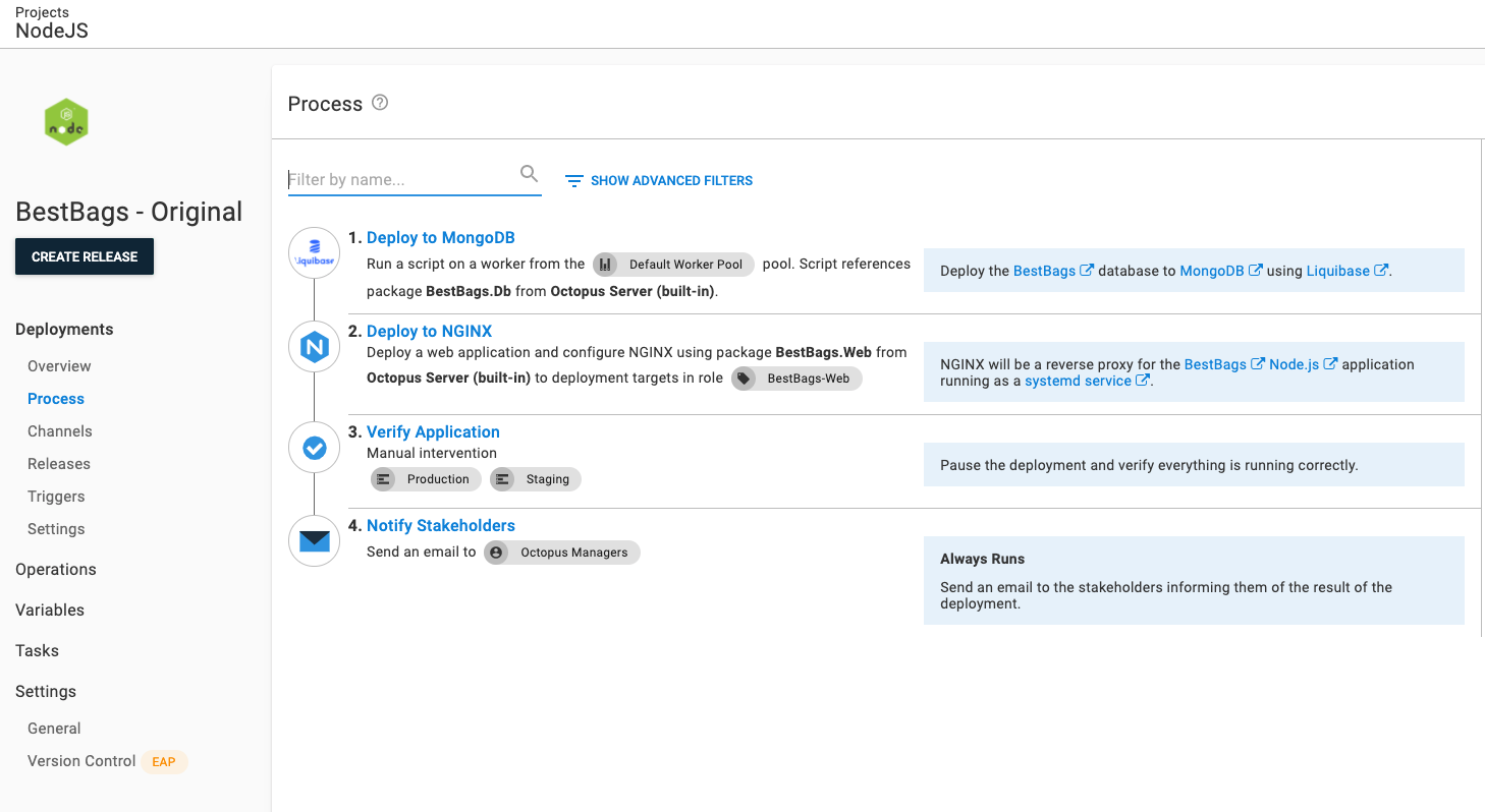 Original deployment process for Node.js application