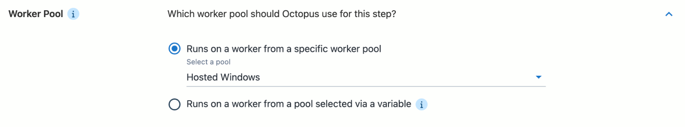 Execution location expander where users can select a worker pool