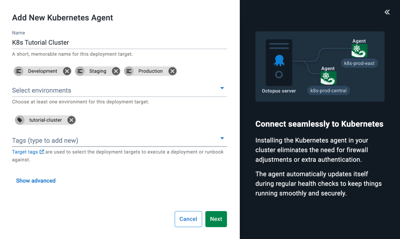 Add new Kubernetes Agent dialog