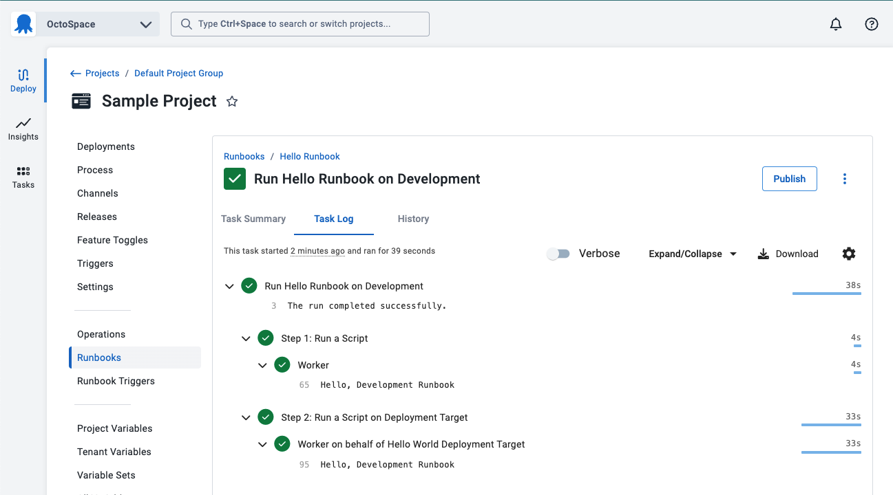 Running the runbook script on a deployment target