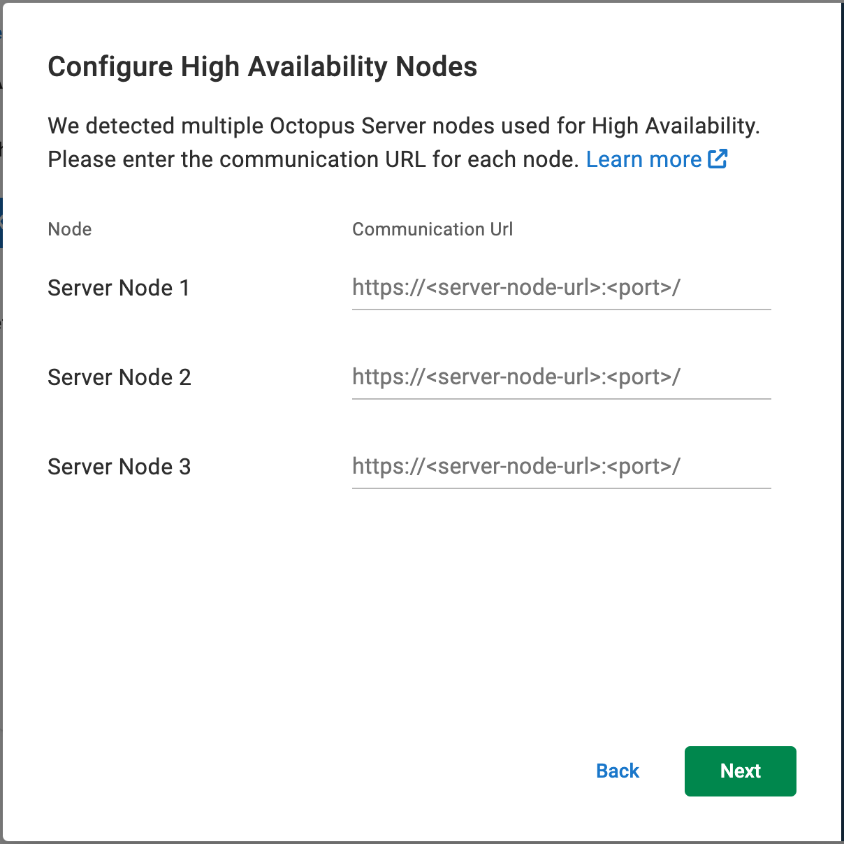 Kubernetes Agent HA Cluster Configuration Page