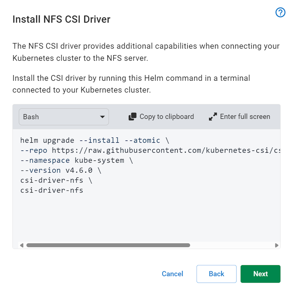 Kubernetes Agent Wizard NFS CSI Page