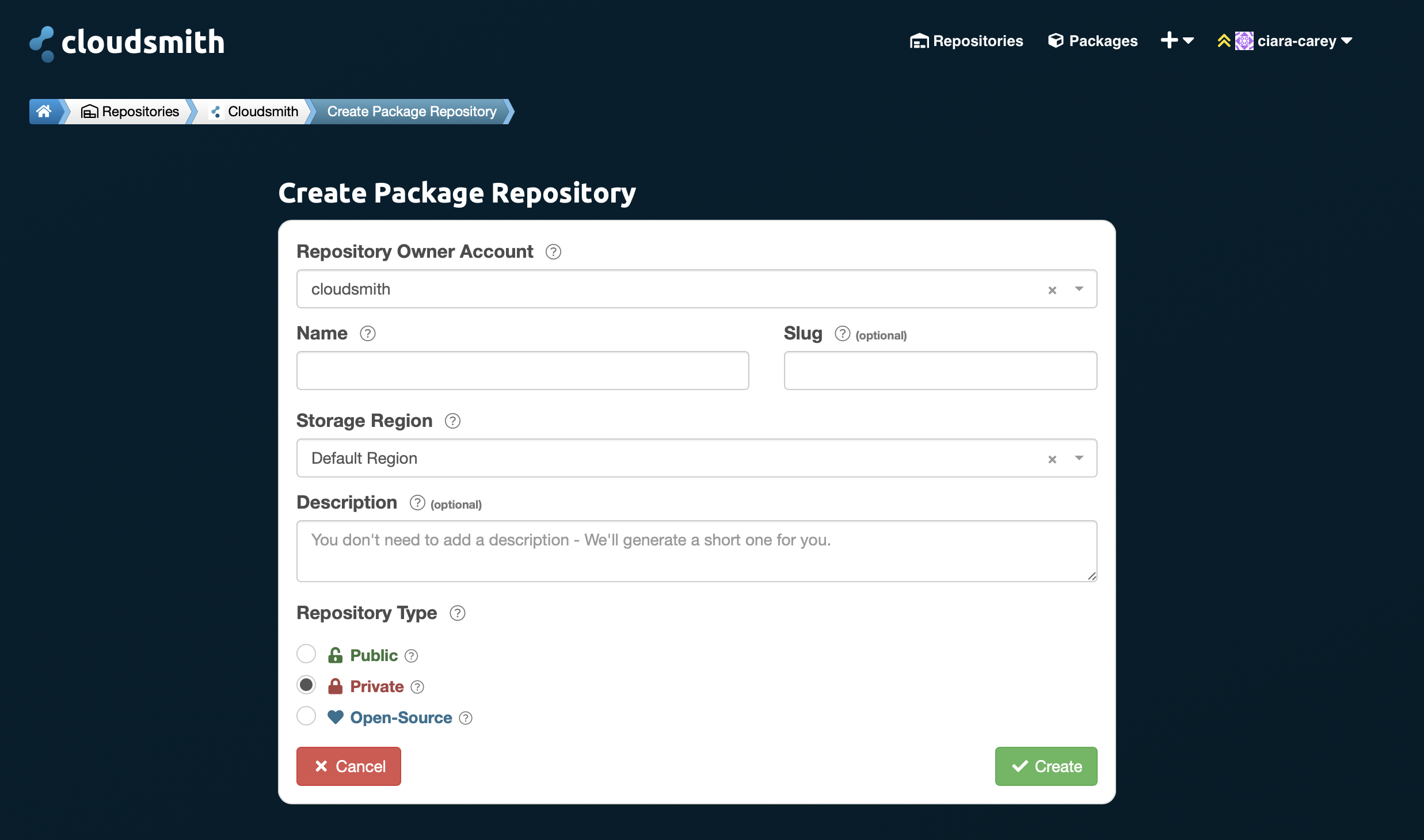 create a new repository