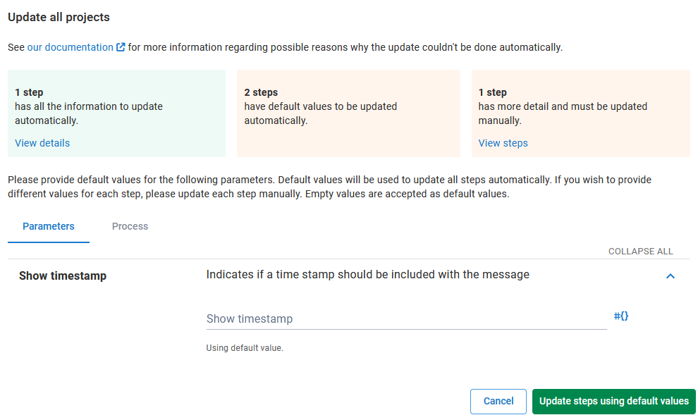 Steps that need default values