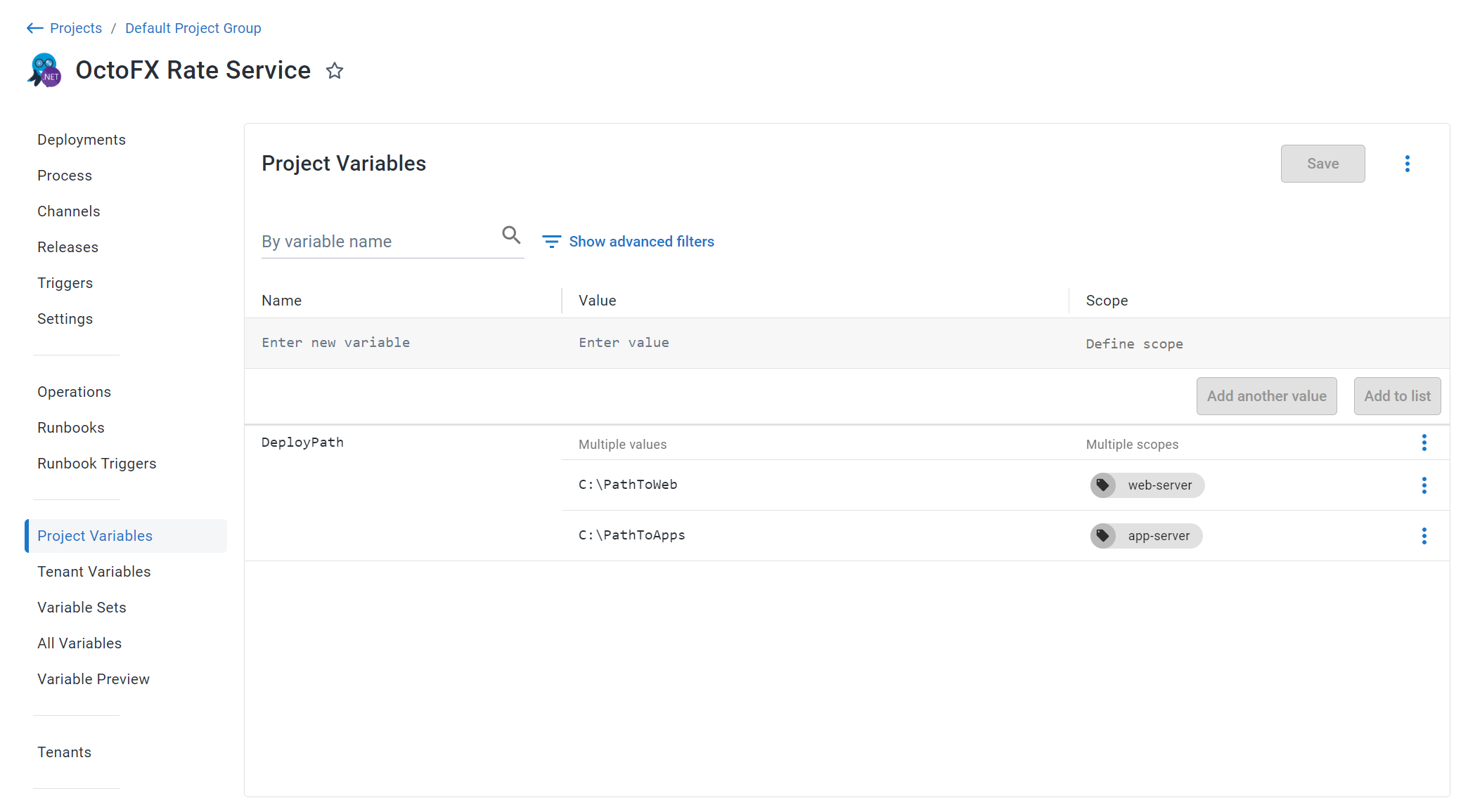 Using variables to control the deployment path in Octopus Deploy