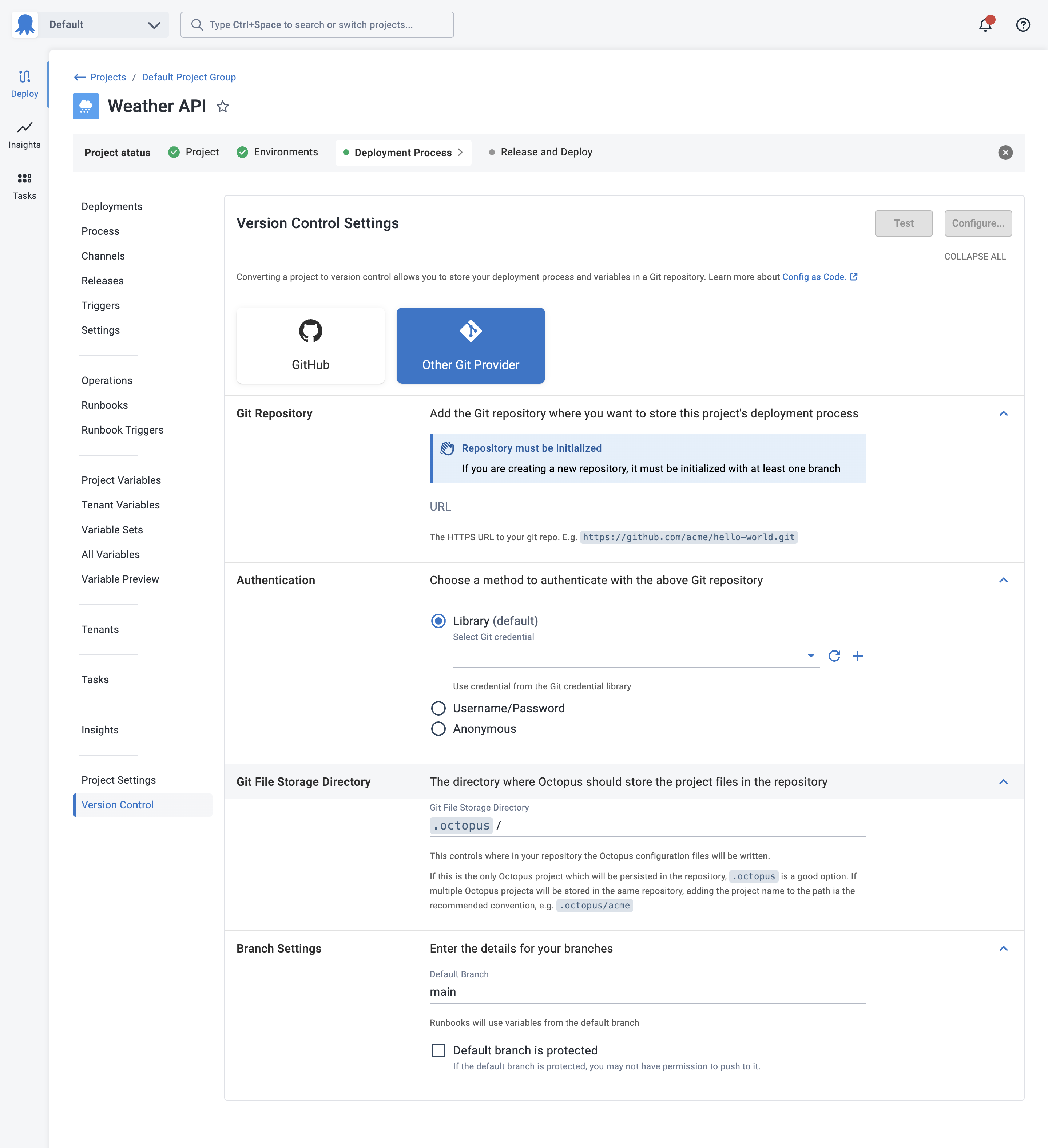 Version-control configuration UI