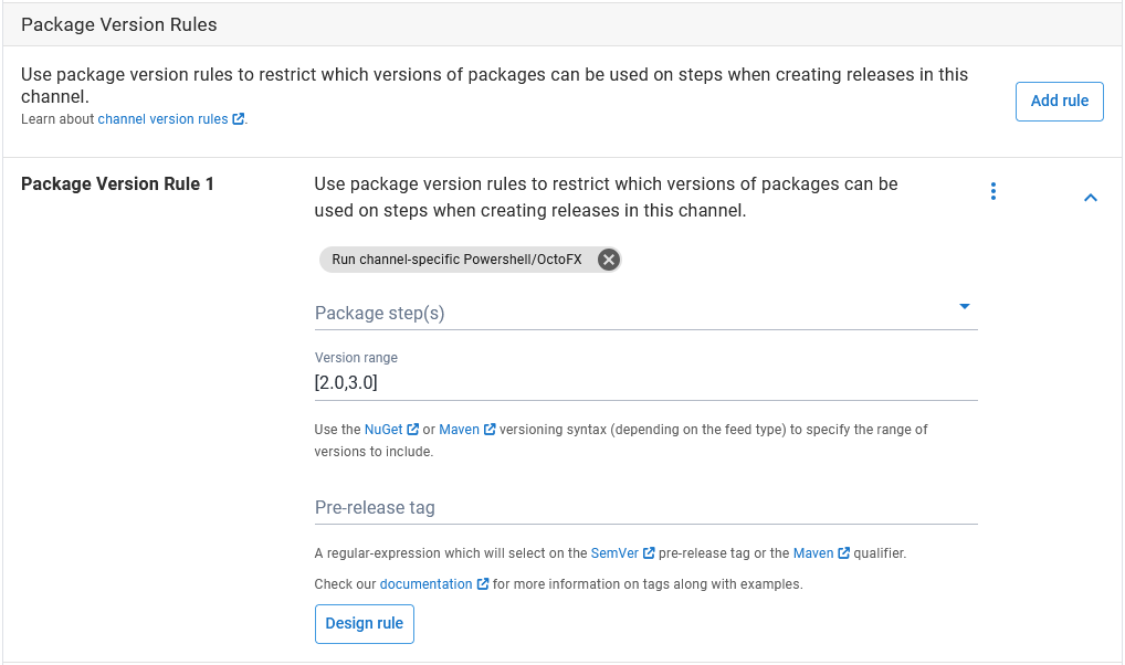 Channel package version rule