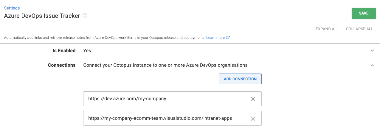 "Multiple Azure DevOps Issue Tracker connections"