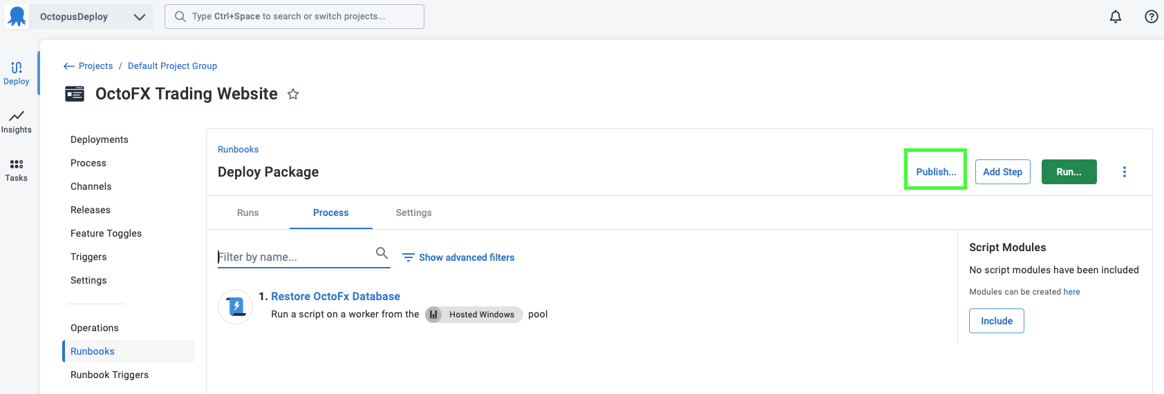 Publish runbook from process page