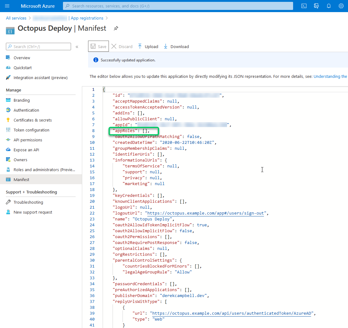 Editing an App registration manifest