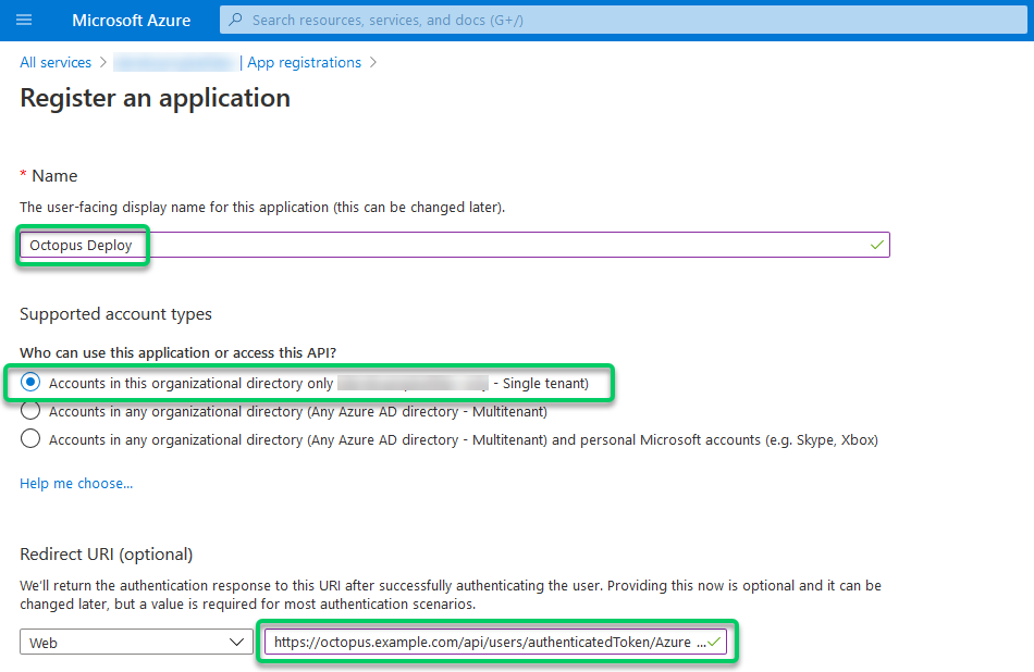 Filling the App registration form