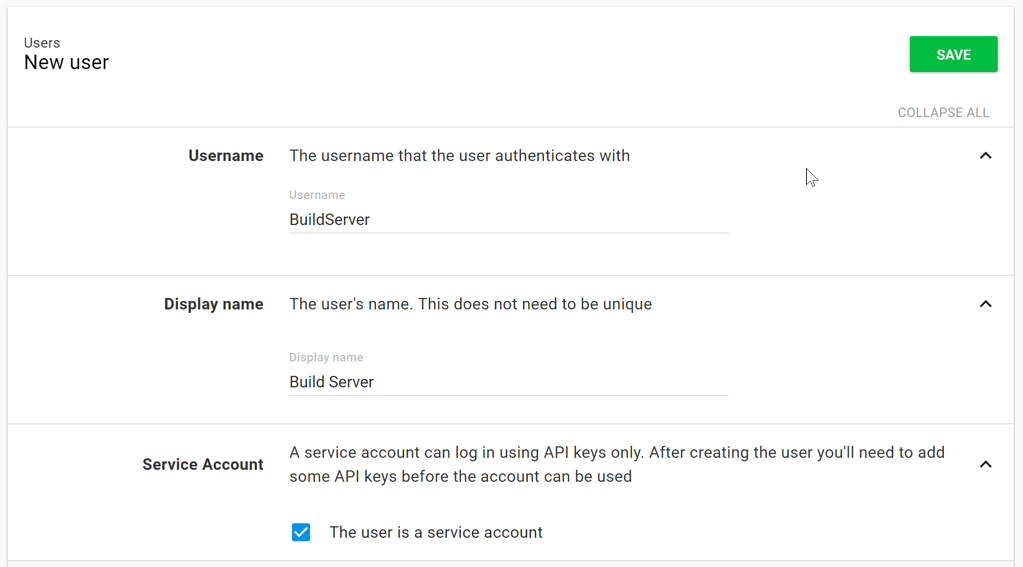 Create service account